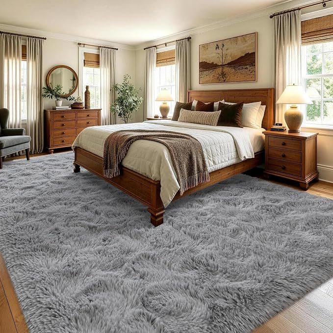 7x10 Large Grey Fluffy Soft Area Rug Non-Slip - Image 4
