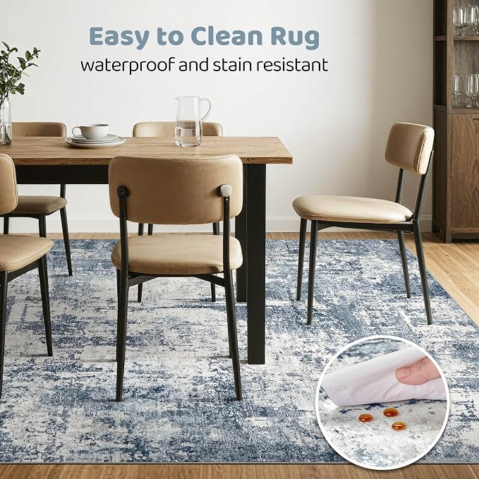 LOONGRUG 6x8 Area Rug Washable Neutral Modern Living Room Rugs White Blue | - Image 6
