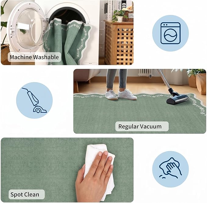 GarveeHome 2.5x8 Scalloped Washable Runner Rug Non Slip Hallway Kitchen Rug | - Image 7
