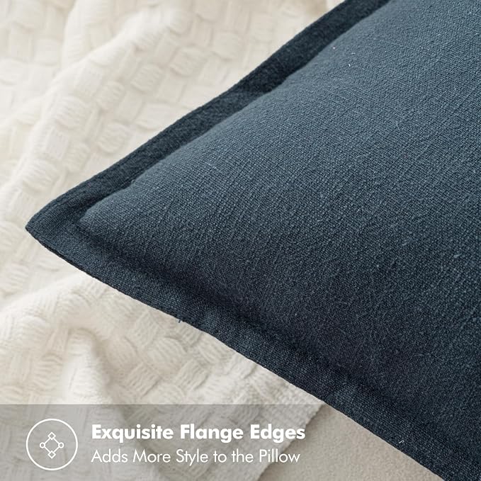 MIULEE Decorative Linen Euro Sham Pillow Covers 26x26 Deep Blue | Boho - Image 2