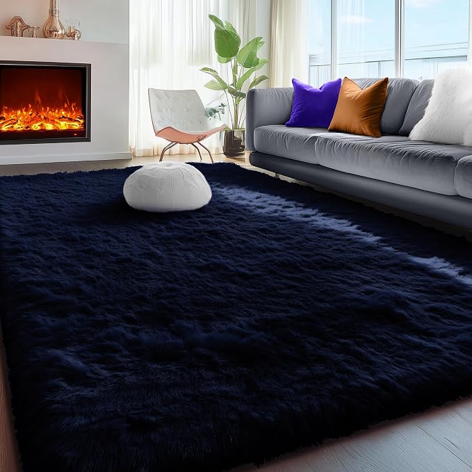 Royal Dark Blue Rugs for Living Room 5x7 Ft, Plush Area Rugs for Bedroom | - Image 6