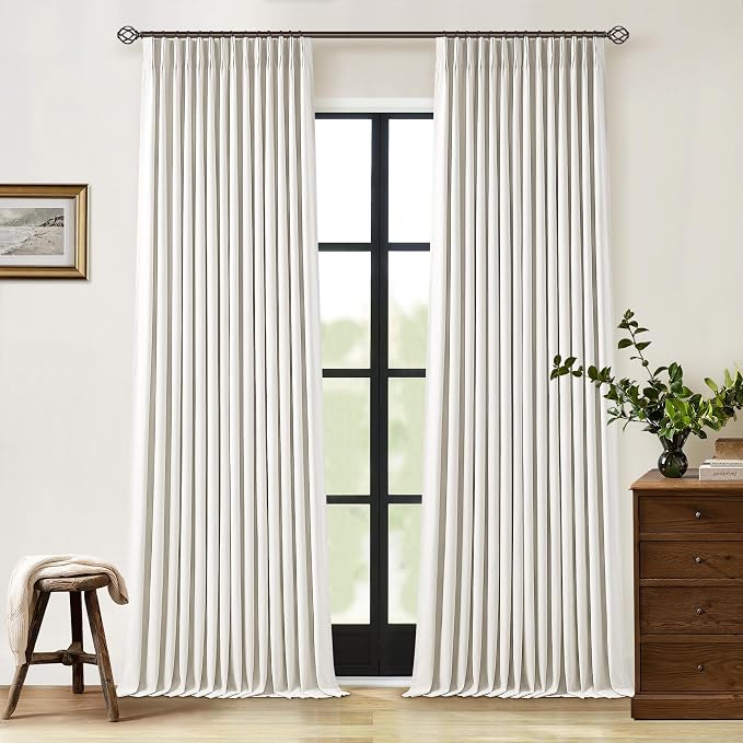 90 Inch Pinch Pleated Linen 100% Blackout Curtains 2 Panels Cream Natural | by Twodrapes