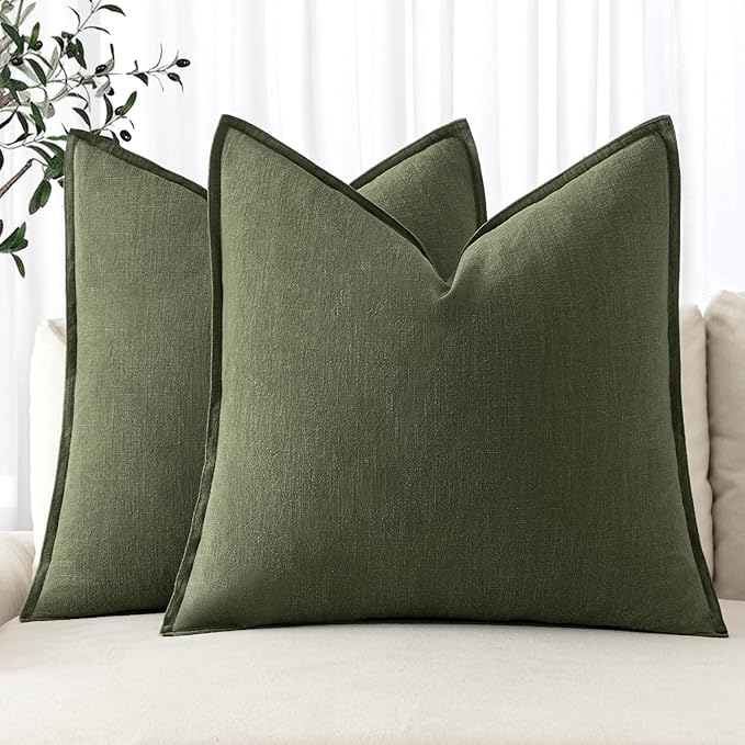 MIULEE Decorative Linen Euro Sham Pillow Covers 28x28 Inch Dark Olive Green | by MIULEE