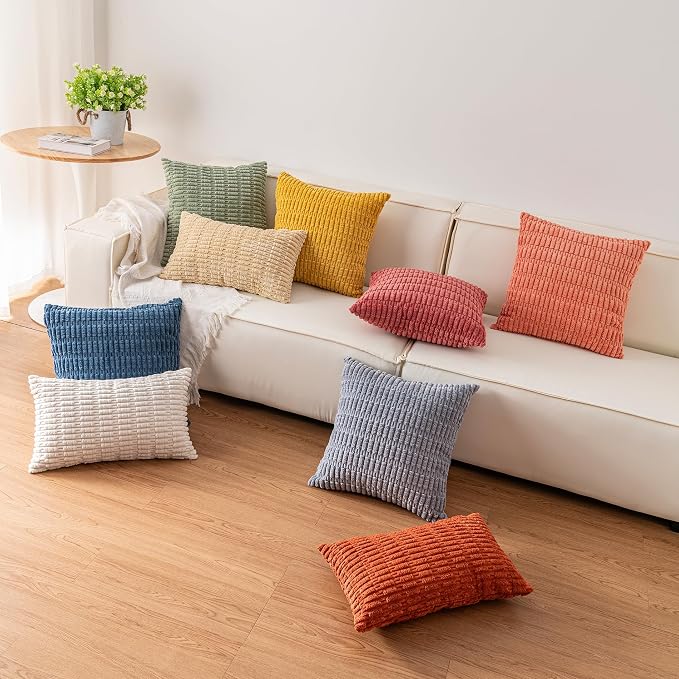 Pack of 2 Corduroy Decorative Throw Pillow Covers 24x24 Inch, Sage Green | Fall - Image 5