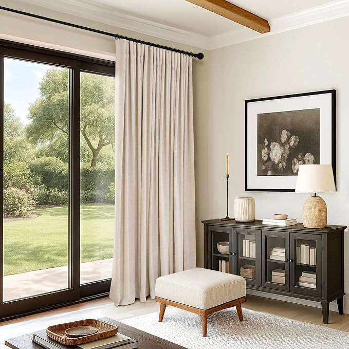 INOVADAY Linen Textured 100% Blackout Sliding Door Curtains 102x108 Oatmeal | 1 - Image 7