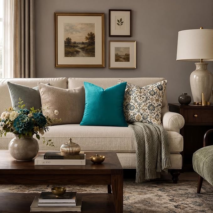 GIGIZAZA Teal Velvet Pillow Covers 16x16 Decorative Pillows Pack of 2 | Blue - Image 2