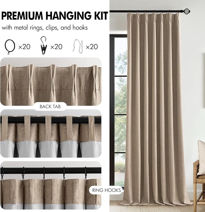 MIULEE Copper Brown Pinch Pleated 100% Blackout Linen Curtains 40x96 Inches | - Image 8
