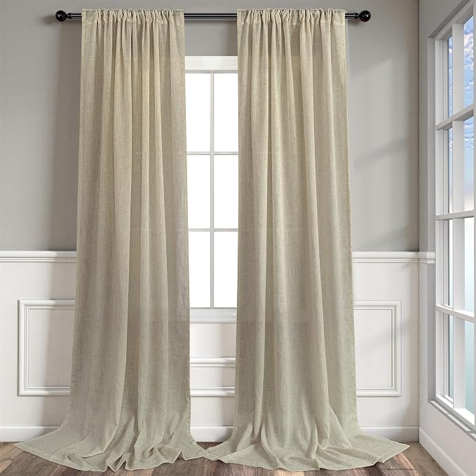 Burlywood Birch Beige Taupe Linen Curtains 63 Inch Length 2 Panels Bedroom - Image 9