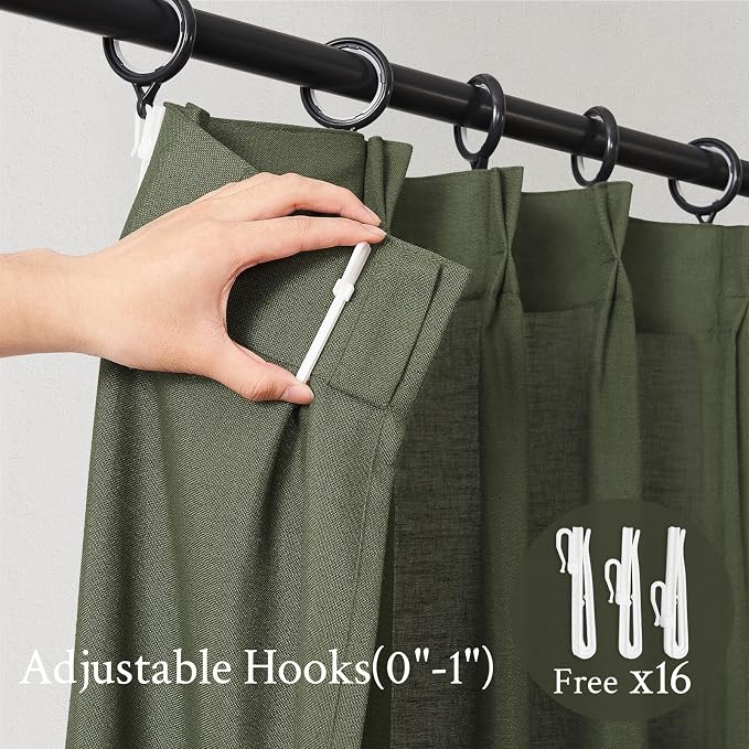 Topfinel 96 Inches Long Pinch Pleated Semi Sheer Curtains, Olive Green Linen - Image 8