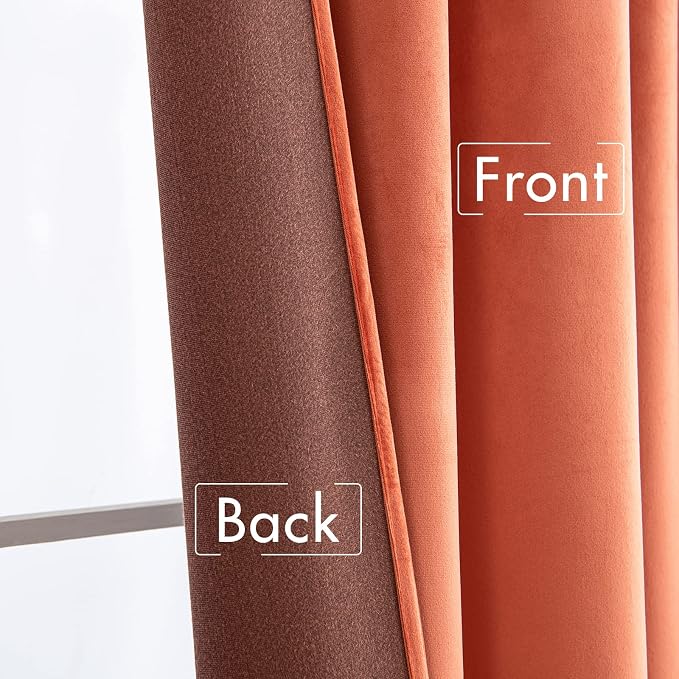 MIULEE Velvet Curtains 52x90 inches 2 Panels Burnt Orange Blackout Curtains | - Image 6