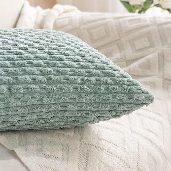 Set of 4 Aqua Decorative Throw Pillow Covers 24x24 Inch Corduroy Pillow Covers - Image 7