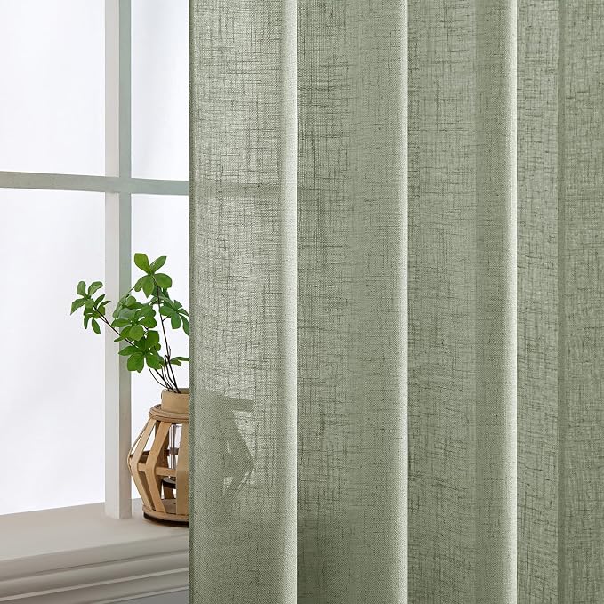 MIULEE Sage Linen Curtains 52x54 Inch Long 2 Panels of Green Window Drapes | - Image 5