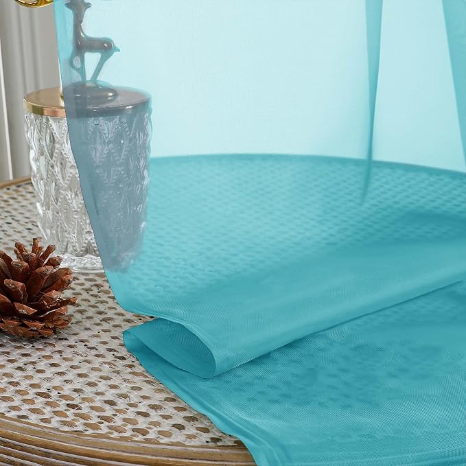 Turquoise Sheer Curtains 84 Inches Long 2 Panels Set, Light Filtering Sheer - Image 2