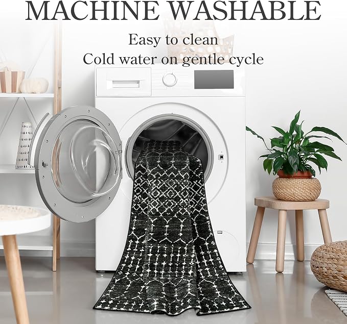 Lahome Moroccan Black Area Rug for Living Room 3x5 Non-Slip Washable Stain - Image 3