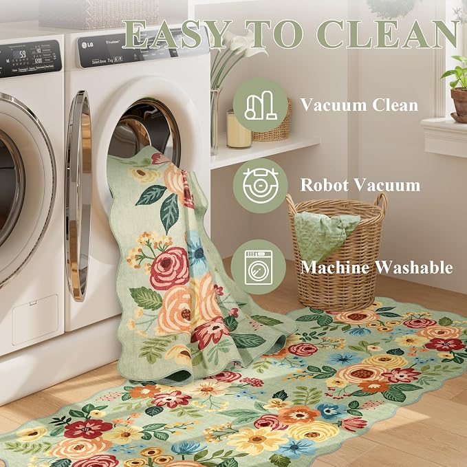 DUKINO 2x3 Rugs for Entryway, Floral Door Mat Washable Kitchen Rugs, Low Pile - Image 5
