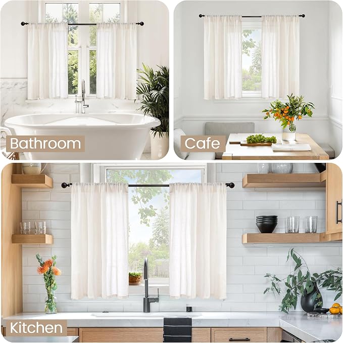 BGment Linen Cafe Curtains 42X36 Inch Length - Image 2