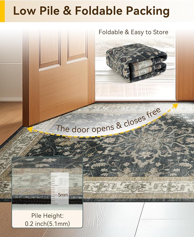 RELEANY Washable Area Rug, Water Repellent, Pet Friendly, Vintage Floral Boho - Image 6