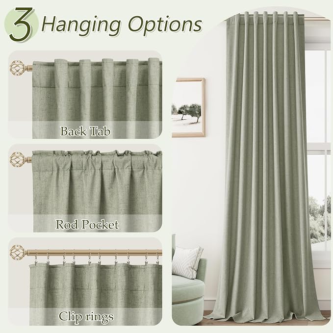 Sage Green 100% Blackout Linen Curtains 84 Inch Length 2 Panels Set - Image 6