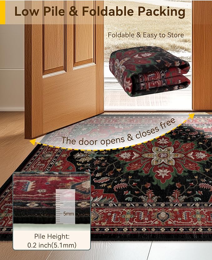 RELEANY Washable Area Rug, Water Repellent, Pet Friendly, Vintage Floral Boho - Image 3