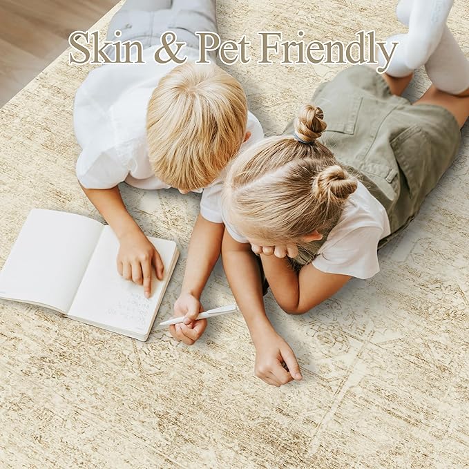 Soalmost Washable Area Rug 9x12 Large Soft Living Room Rugs Beige/Ivory | - Image 3