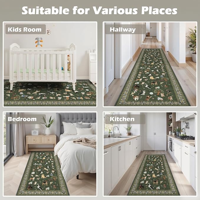 Dark Green Floral Hallway Runner Rug 2x8 - Image 5