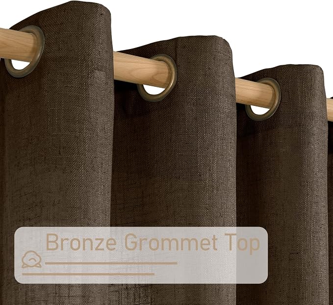 Dark Brown Linen Sheer Curtains 54 Inch Length 2 Panels, Short Linen Textured - Image 4