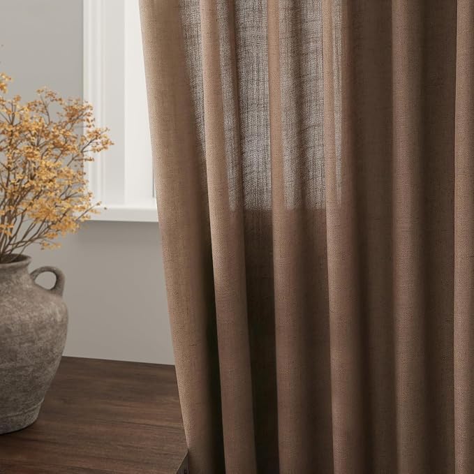 Caramel Brown Linen Curtains for Living Room 92 Inches Long Back Tab Light - Image 9