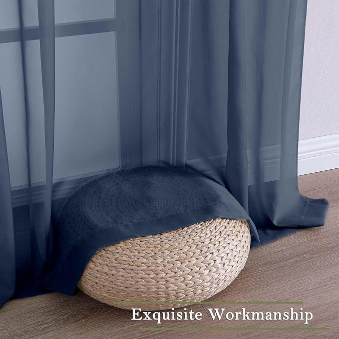 Navy Blue Sheer Curtains for Living Room Decor 84 Inches Long 2 Pcs, Light - Image 7