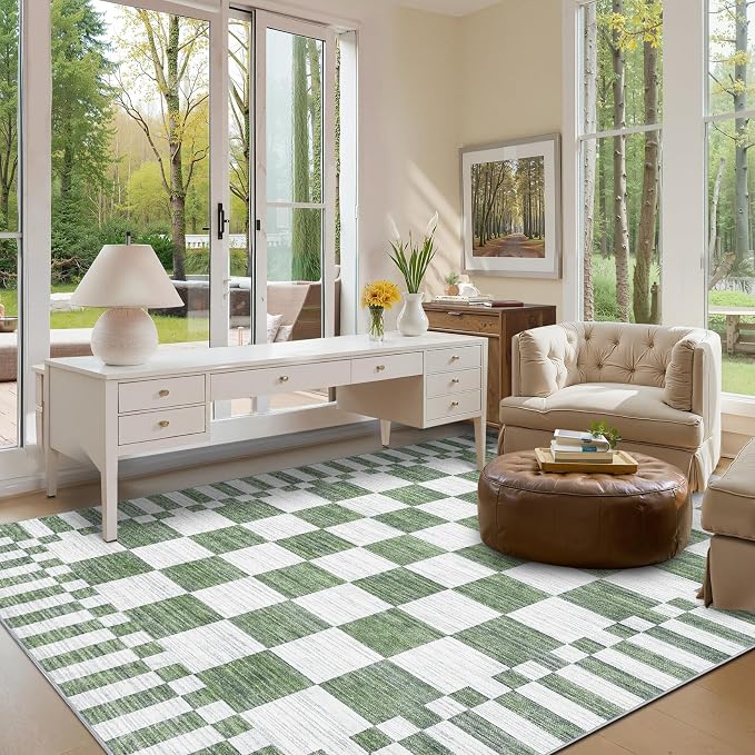 GarveeHome 9x12 Area Rugs for Living Room Washable Checkered Rug Bedroom | - Image 2