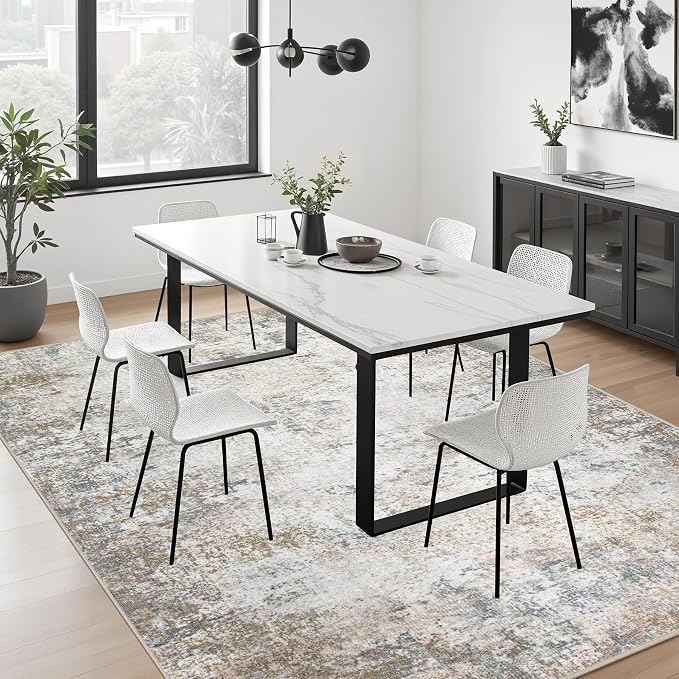 Area Rug Living Room: 5x5 Modern Washable Indoor Soft Carpet Brown | - Image 4