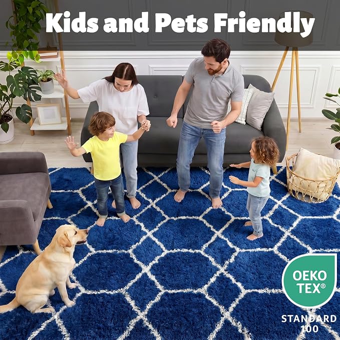 8x10 Area Rugs for Living Room, Fluffy Navy and White Rug for Boys Bedroom | - Image 3