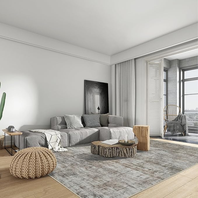 6x9 Area Rugs for Living Room: Washable Abstract Brown Black Badroom Carpet | - Image 3