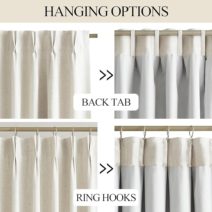Vision Home Natural Pinch Pleated Full Blackout Curtains Linen Blended Room - Image 5