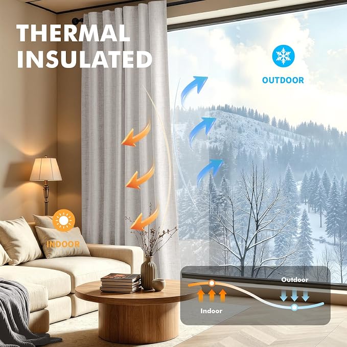 MIULEE 100% Blackout Linen Curtains 42 x 63 Inch Cream White 2 Panels | Thermal - Image 4