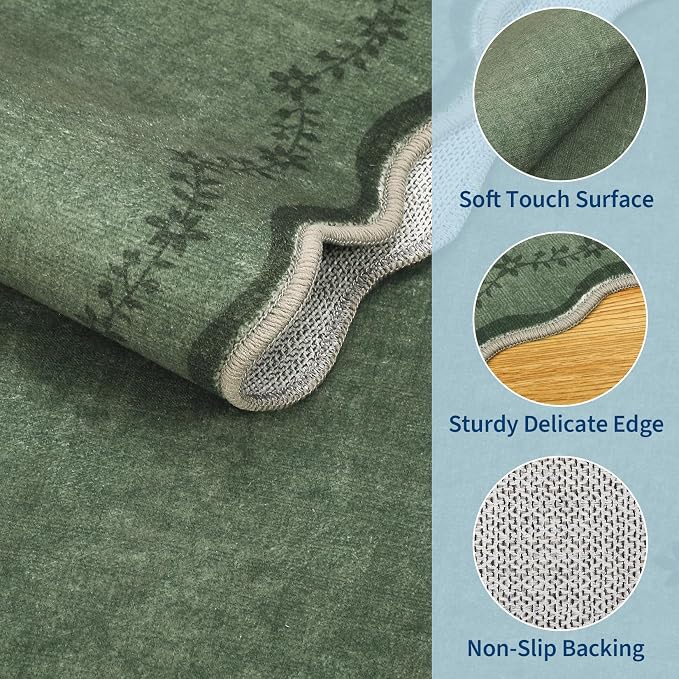 GarveeHome 5x7 Scalloped Area Rug Green Washable Bedroom Living Room Rug | Soft - Image 4