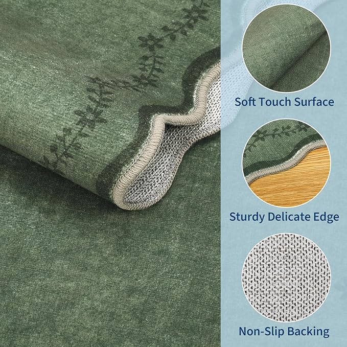GarveeHome Scalloped Area Rugs 8x10 Large Green Washable Living Room Rug | Soft - Image 4