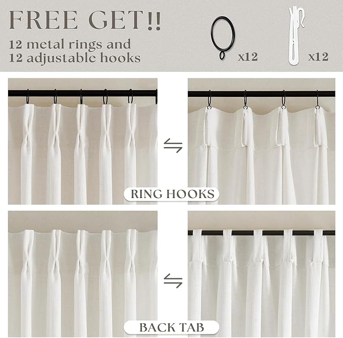 Natural Extra Wide Pinch Pleat Linen Curtains 70x108 Inches Long | 70 Inch Wide - Image 4