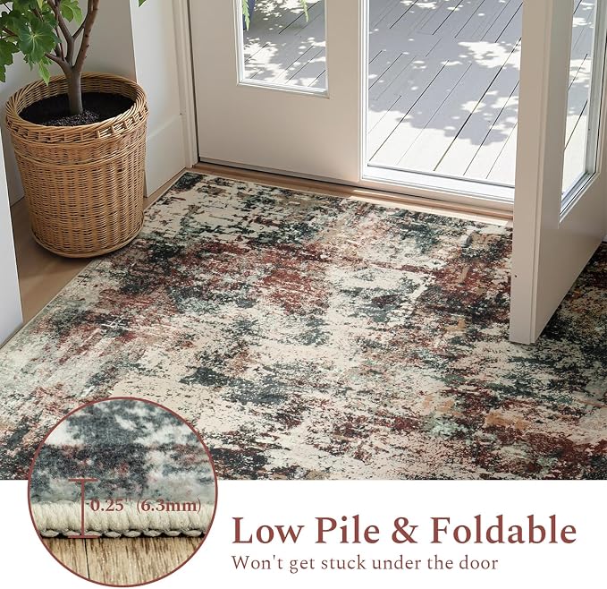 Rugflix 9x12 Area Rugs for Living Room, Washable Rust Brown Green Large Rug | - Image 6