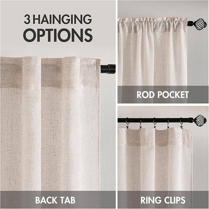 MIULEE Natural White Linen Curtains 52x48 Inch 2 Panels - Image 3