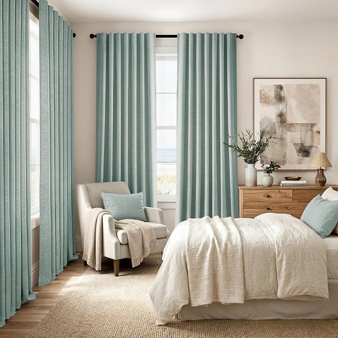 MIULEE 100% Blackout Linen Curtains 42 x 84 Inch Seafoam Green 2 Panels | - Image 8