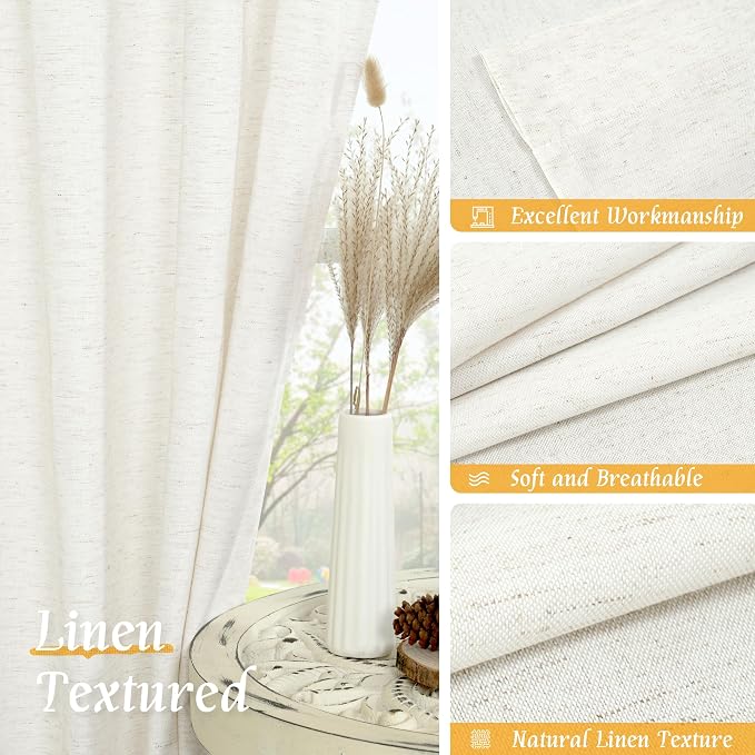 Natural Linen Curtains for Kitchen Windows Over Sink, 42 x 48 Inch | Faux Linen - Image 7
