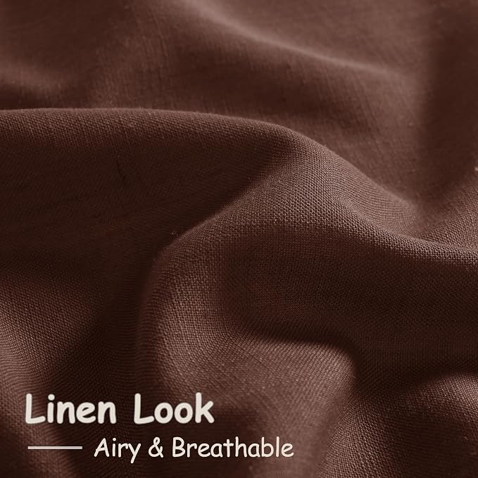 Rustic Brown Linen Curtains 90 Inch Long 2 Panels Set - Image 5