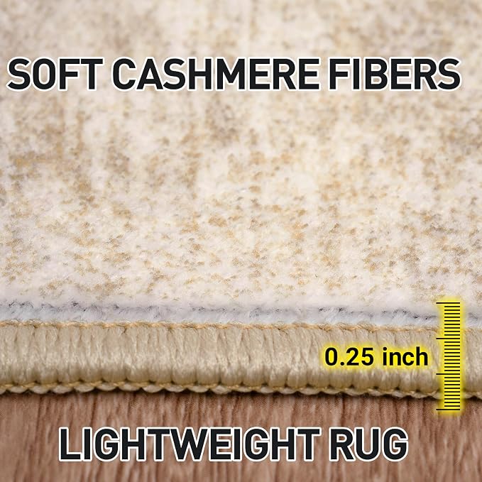5x7 Area Rugs for Living Room: Washable Abstract Beige Badroom Carpet | - Image 7