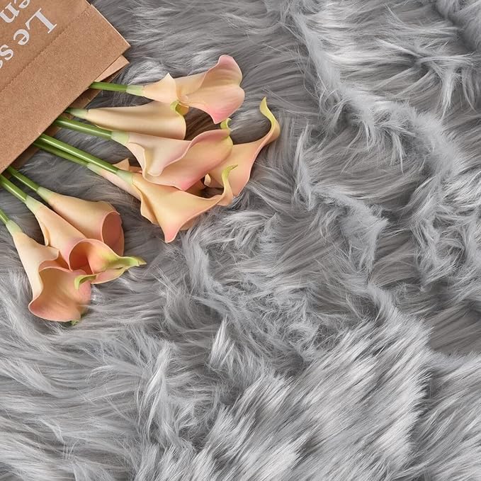 Latepis Runners 2x6 Grey Fur Faux Sheepskin Rug Washable Gray Area Rug Fluffy - Image 6