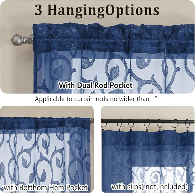 Furman Cafe Curtains 36 Inch Length 2 Panels Set, Elegant Geometric Jacquard - Image 4