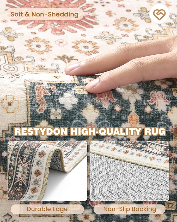 Area Rugs 5x7 Washable Rugs for Living Room, Ultra-Thin Soft Floral Vintage - Image 7