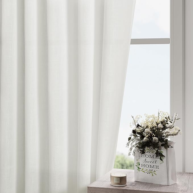 Off White Semi Sheer Linen Curtains 90 inch Length - Image 2