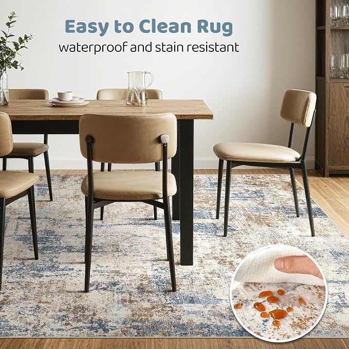 LOONGRUG 5x8 Area Rug Washable Neutral Modern Living Room Rugs Blue Tan | - Image 6
