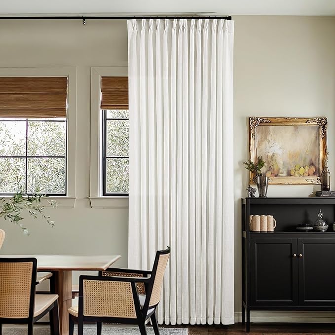 Beige White Pinch Pleated Linen Curtains 126 Inches Long 2 Panels | 400GSM - Image 6