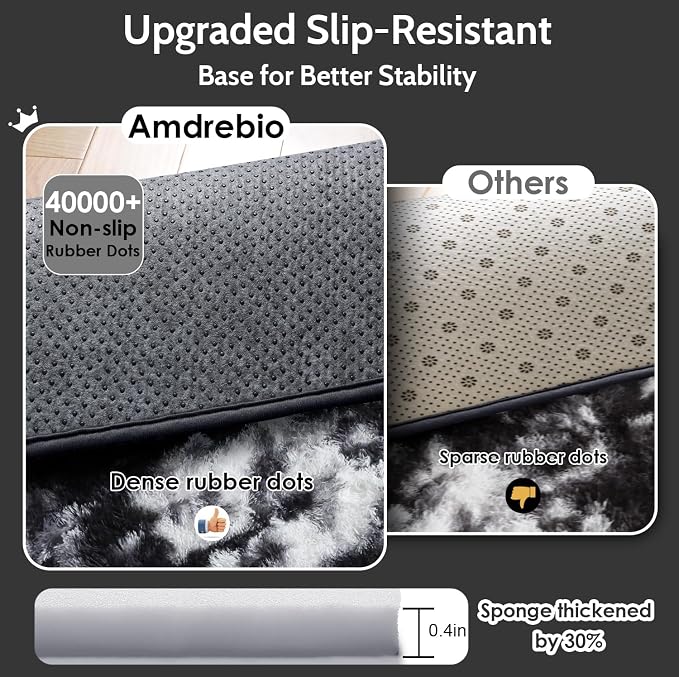 Amdrebio Black White Grey Fluffy Area Rug 5x8 - Image 5